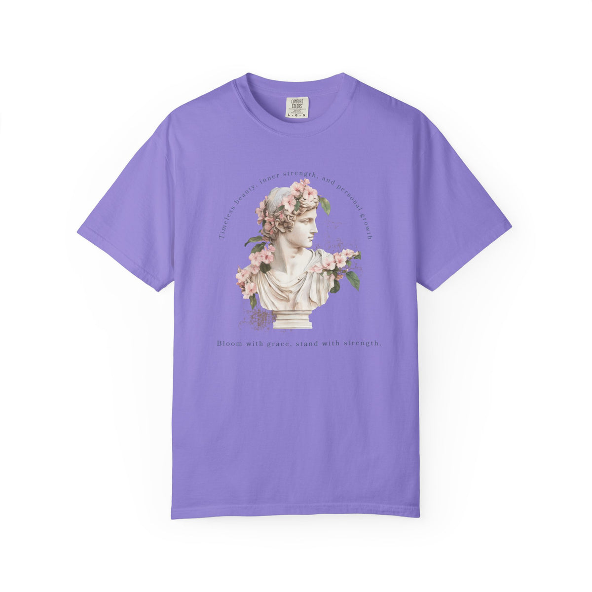 Vintage Floral Statue T-Shirt | Bloom with Grace Inspirational Tee | Feminine Cottagecore Graphic Shirt, Soft Aesthetic Women's T-Shirt