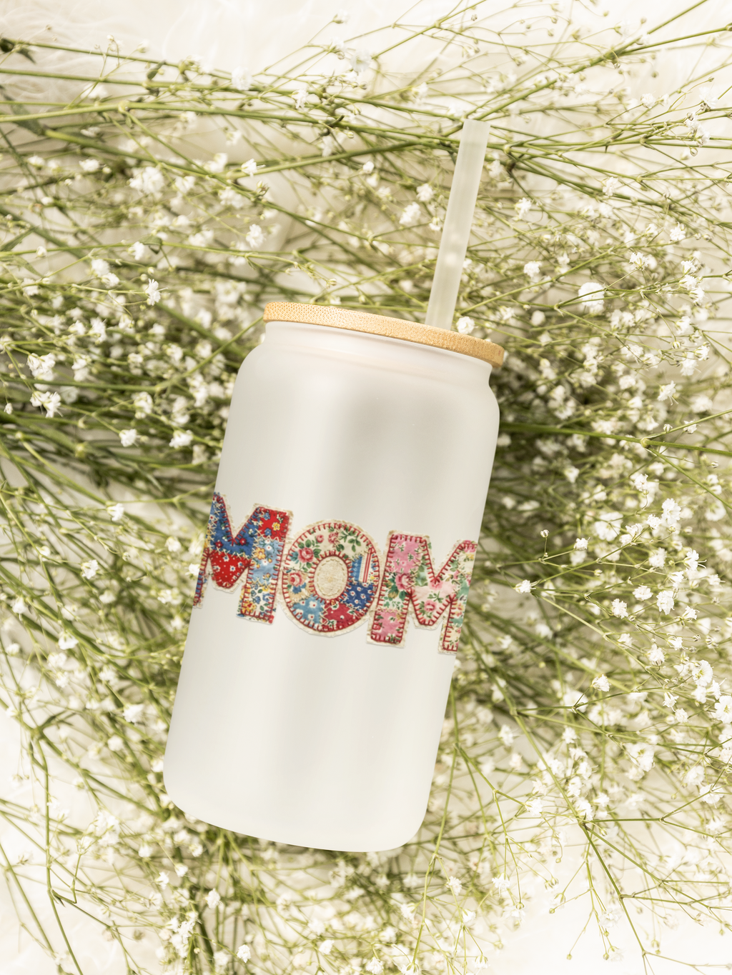 Mom Day Glass Sipper with Bamboo Lid, 16oz mug, Sweet & cozy vibes, gift for Grandma, Present MOM, Unisex Idea