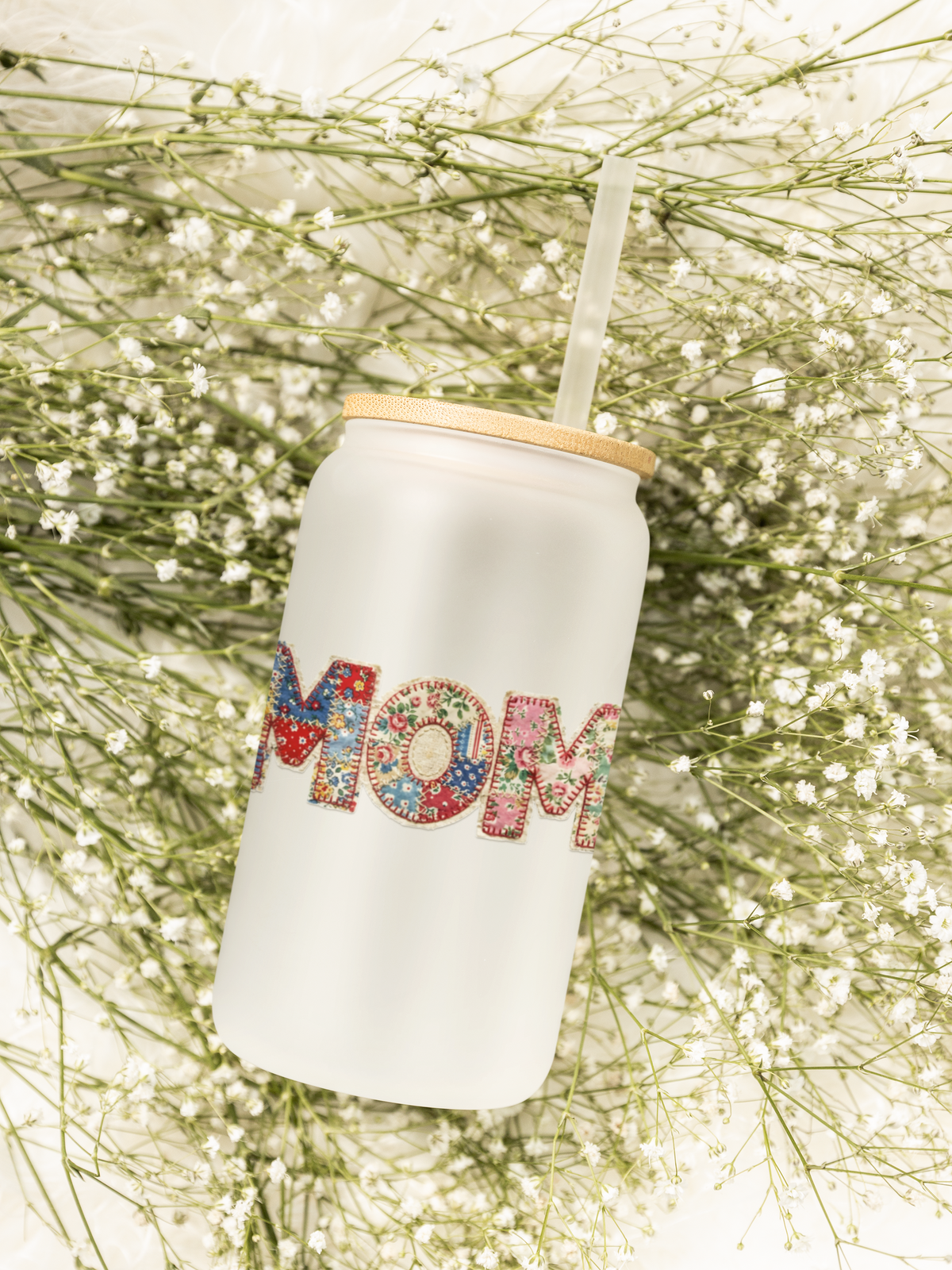 Mom Day Glass Sipper with Bamboo Lid, 16oz mug, Sweet & cozy vibes, gift for Grandma, Present MOM, Unisex Idea