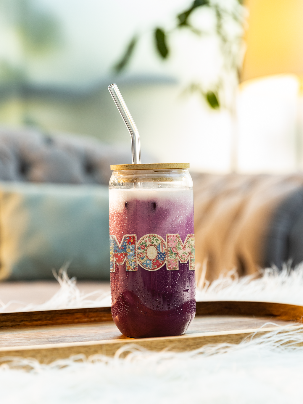 Mom Day Glass Sipper with Bamboo Lid, 16oz mug, Sweet & cozy vibes, gift for Grandma, Present MOM, Unisex Idea