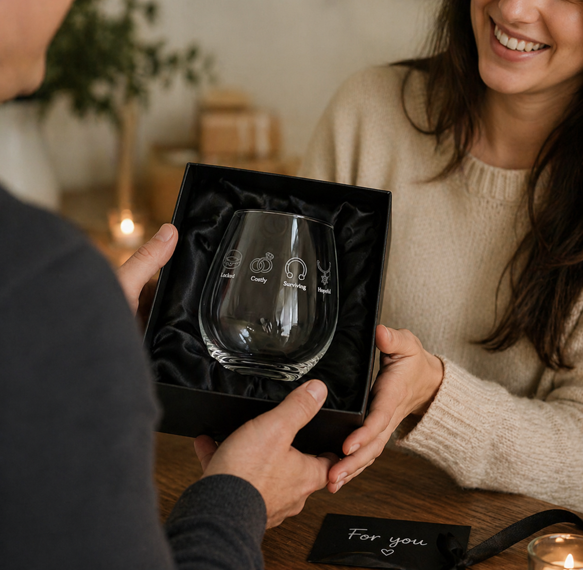 Wine Glass with Meaning,  11.75 oz Wine Tumbler, Minimalist Wine, Locked, Costly, Surviving, Hopeful, Design, Gift for her