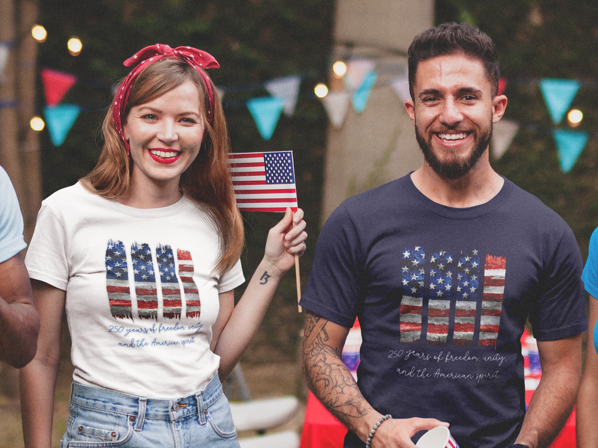 4 of July Tshirt, American Flag Brushstroke T-Shirt, Patriotic 4-Stripe USA Tee, Red, White & Blue, American Flag Brushstroke, 250 year, Anniversary Patriotic