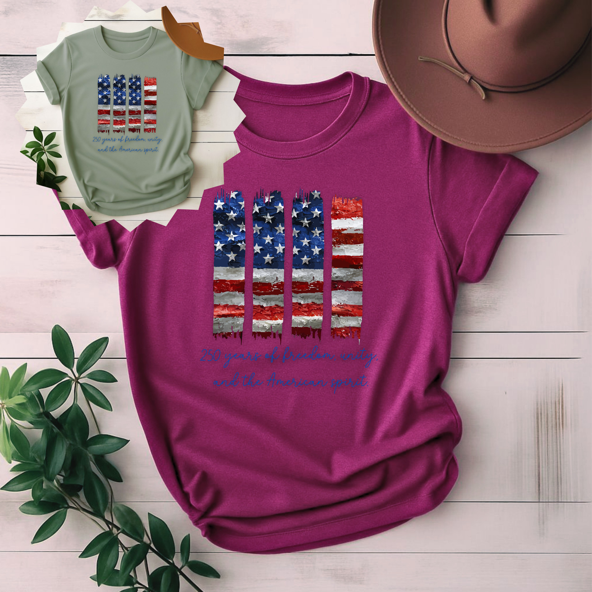 4 of July Tshirt, American Flag Brushstroke T-Shirt, Patriotic 4-Stripe USA Tee, Red, White & Blue, American Flag Brushstroke, 250 year, Anniversary Patriotic