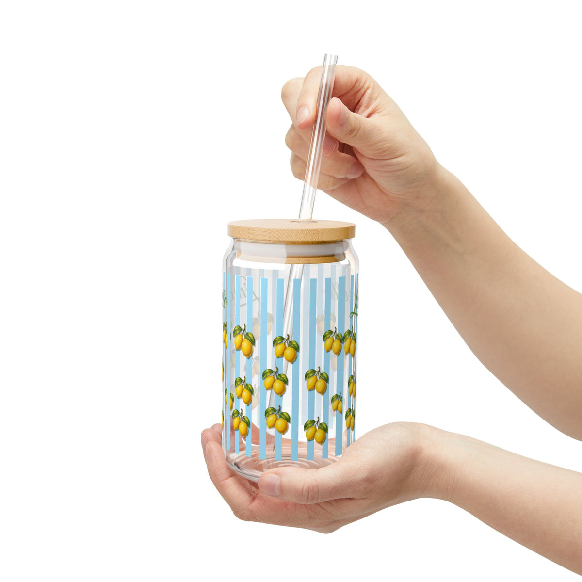 Limoncello Lemon Sipper Glass, 16oz Striped Straw Tumbler, Limoncello drink, gift for her, Greek vacation, SantoriniStyle, CoastalAesthetic, AegeanSea