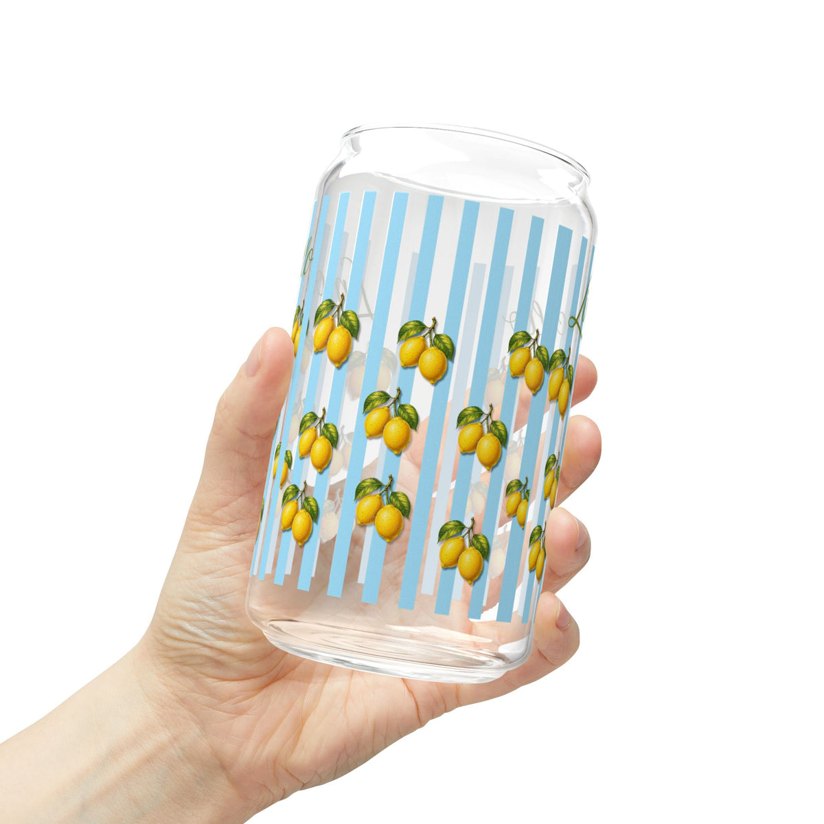 Limoncello Lemon Sipper Glass, 16oz Striped Straw Tumbler, Limoncello drink, gift for her, Greek vacation, SantoriniStyle, CoastalAesthetic, AegeanSea