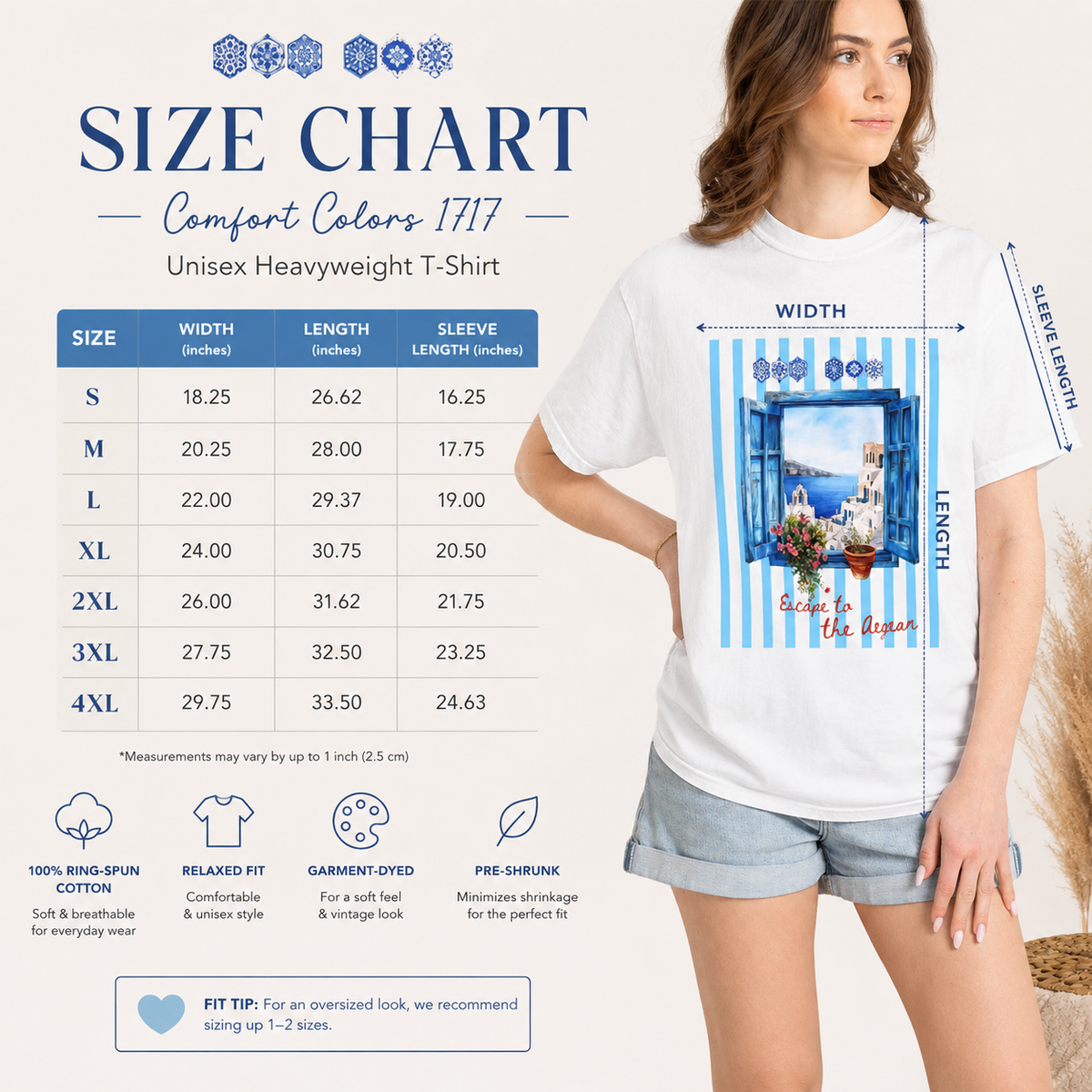 Santorini Window Tee — Mediterranean Seaside Graphic T-Shirt, greek style, girft for her, vacation island, beach day