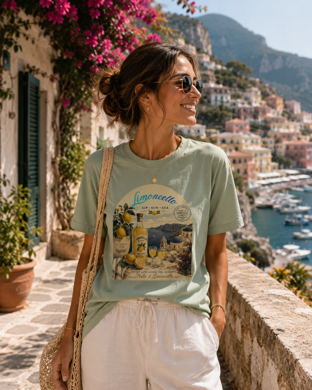 Copy of Santorini Window Tee — Mediterranean Seaside Graphic T-Shirt, greek style, girft for her, vacation island, beach day