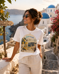 Copy of Santorini Window Tee — Mediterranean Seaside Graphic T-Shirt, greek style, girft for her, vacation island, beach day