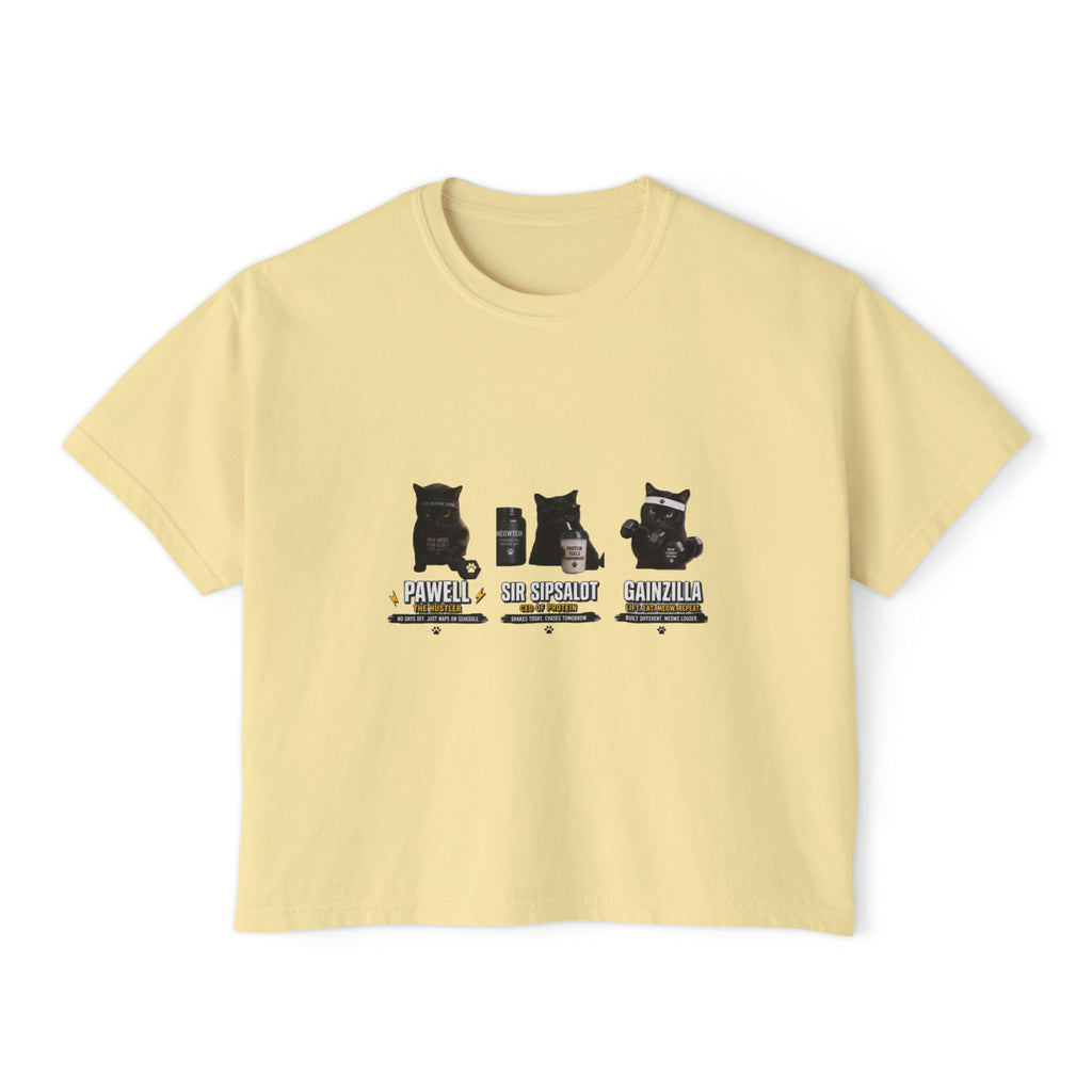 Funny Black Cat Gym Shirt, Cat Lover Workout Tee, Fitness Cat T-Shirt, Protein Gym Cat Shirt, Cute Cat Mom Gift, Unisex Graphic Tee Women's Boxy Tee