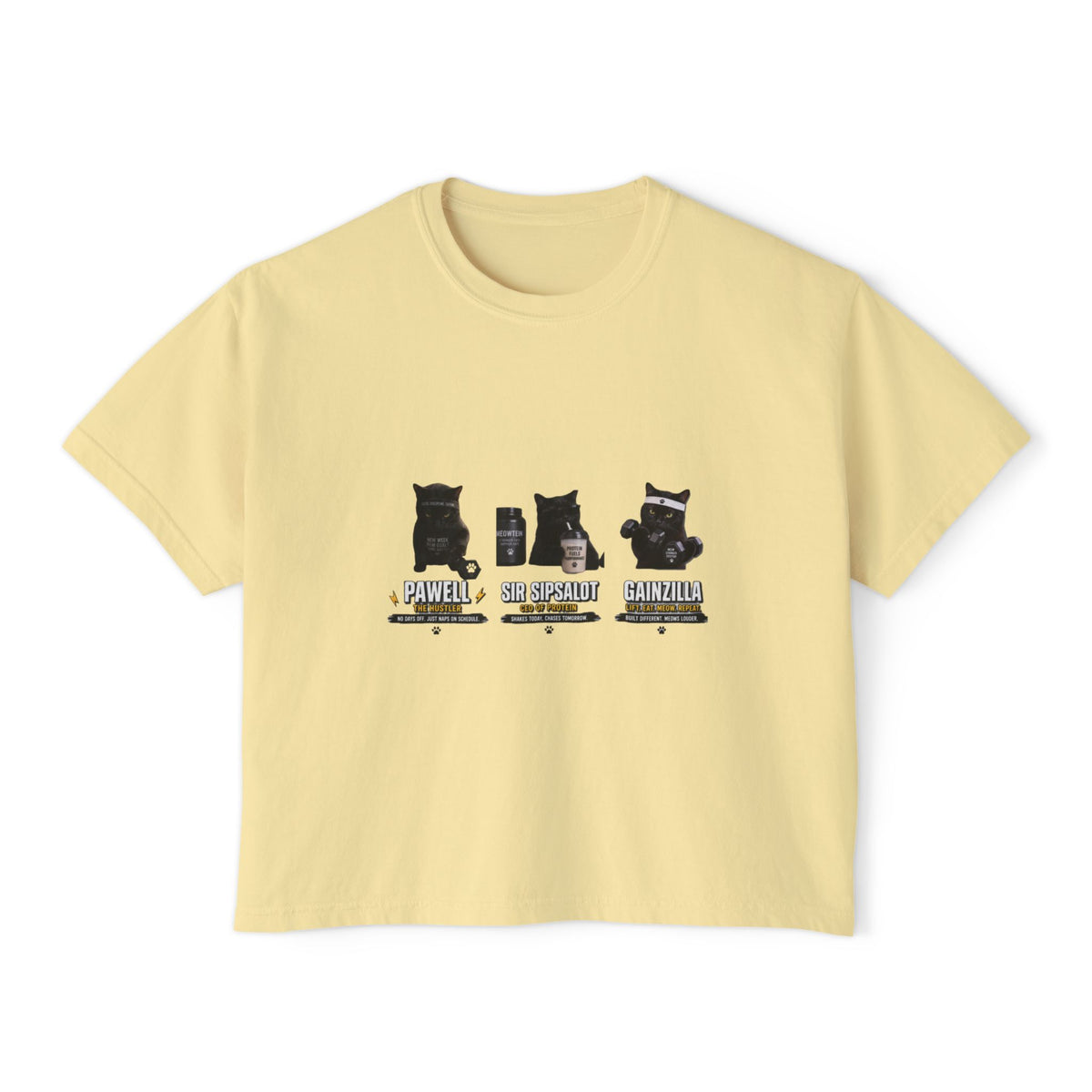 Funny Black Cat Gym Shirt, Cat Lover Workout Tee, Fitness Cat T-Shirt, Protein Gym Cat Shirt, Cute Cat Mom Gift, Unisex Graphic Tee Women's Boxy Tee