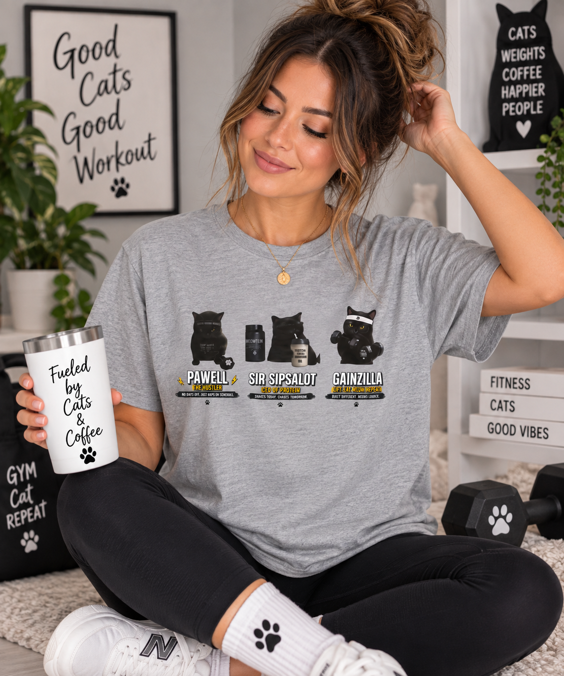 Funny Black Cat Gym Shirt, Cat Lover Workout Tee, Fitness Cat T-Shirt, Protein Gym Cat Shirt, Cute Cat Mom Gift, Unisex Graphic Tee Women's Boxy Tee