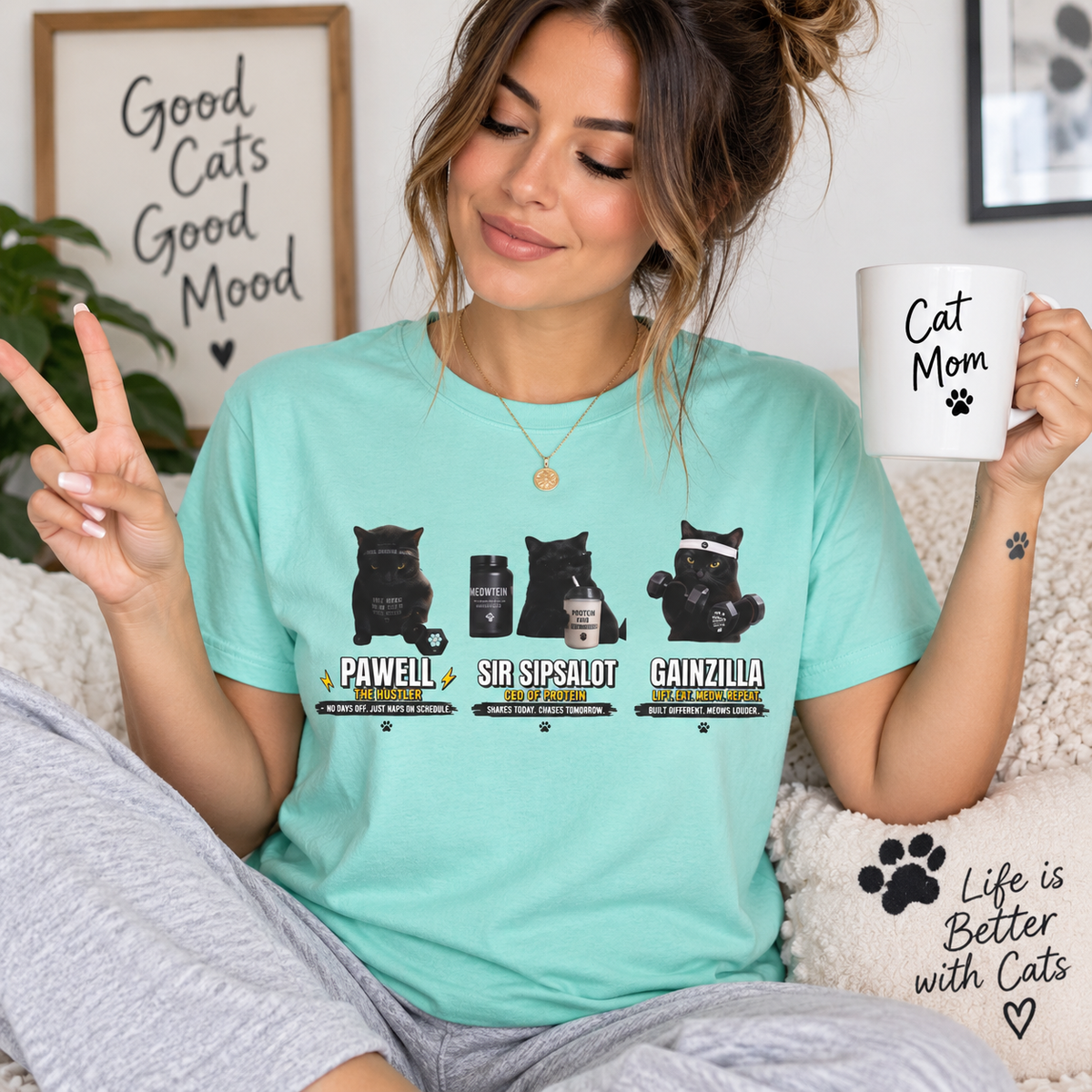 Funny Black Cat Gym Shirt, Cat Lover Workout Tee, Fitness Cat T-Shirt, Protein Gym Cat Shirt, Cute Cat Mom Gift, Unisex Graphic Tee Women's Boxy Tee