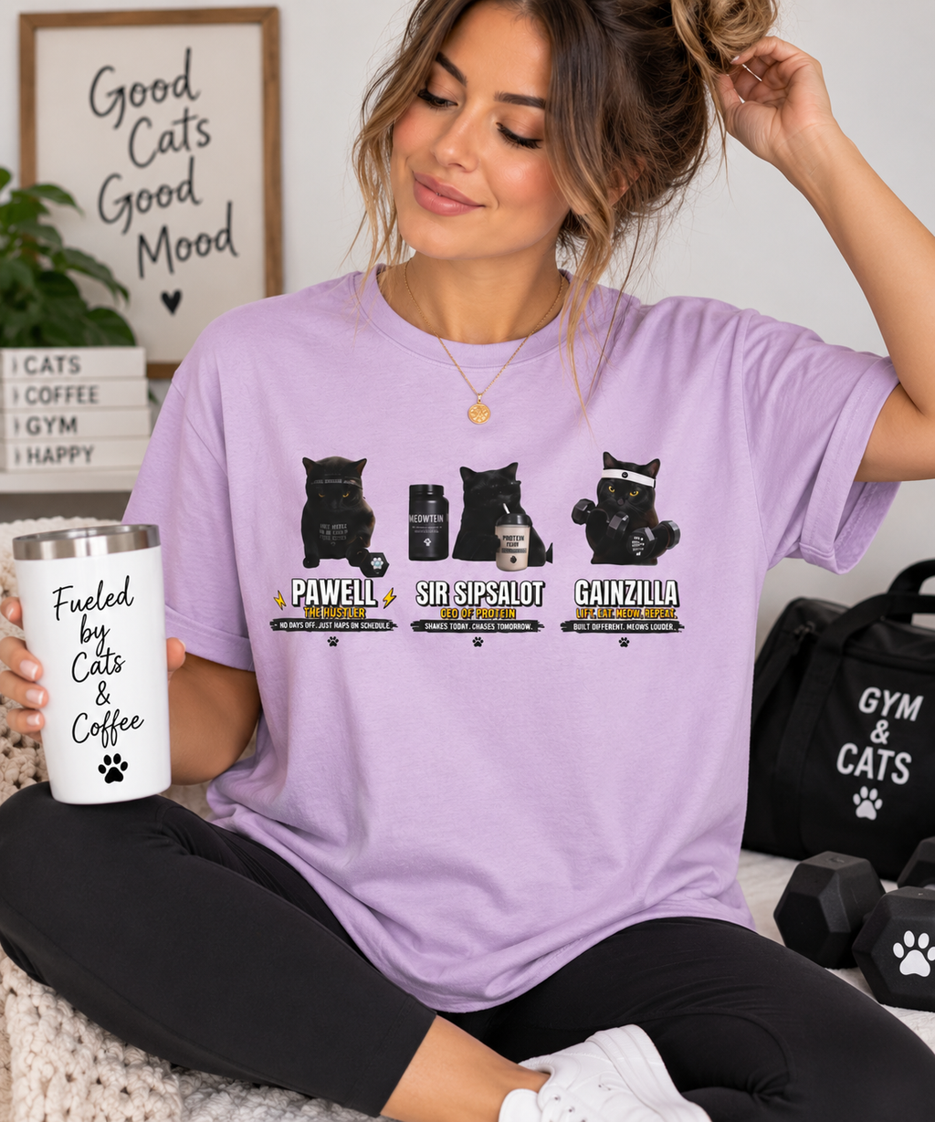 Funny Black Cat Gym Shirt, Cat Lover Workout Tee, Fitness Cat T-Shirt, Protein Gym Cat Shirt, Cute Cat Mom Gift, Unisex Graphic Tee Women's Boxy Tee