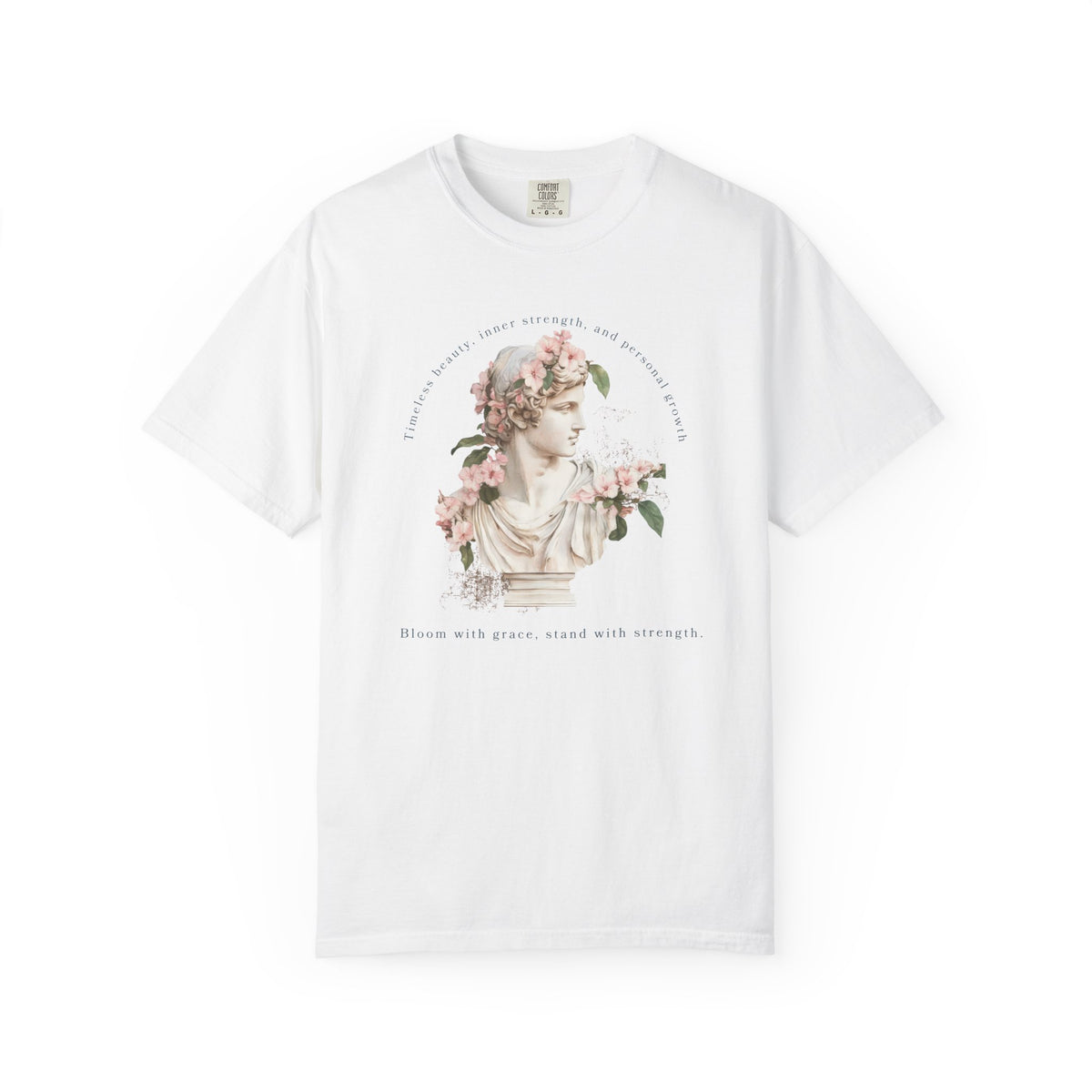 Vintage Floral Statue T-Shirt | Bloom with Grace Inspirational Tee | Feminine Cottagecore Graphic Shirt, Soft Aesthetic Women's T-Shirt